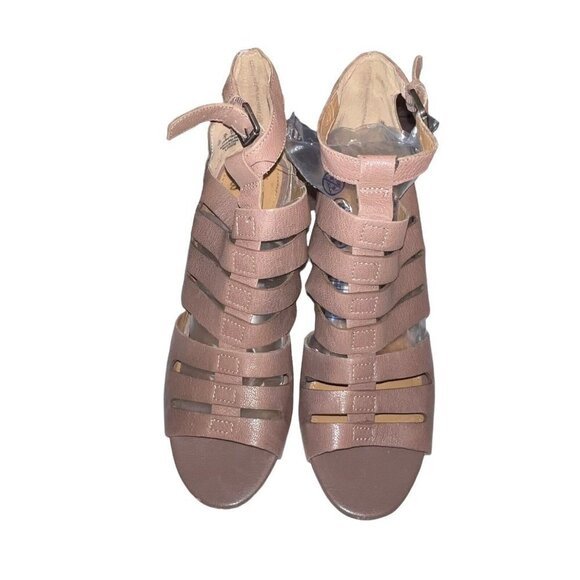 Franco Sarto Faryn Dress Sandal Size 10 Wedge Beige Taupe Leather Gladiator Shoe - Picture 2 of 10
